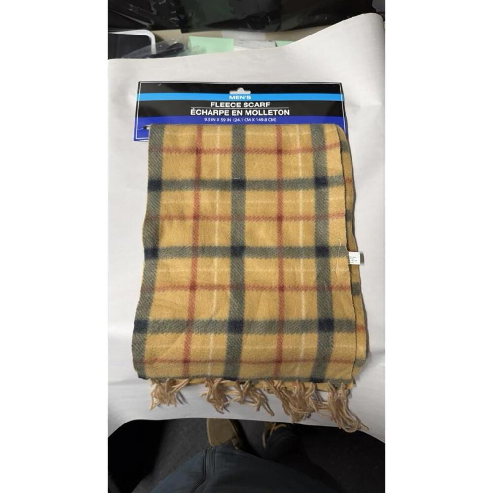 Men's Fleece Scarf Plaid Yellow Mustard Brown Navy Warm Winter Fringed New